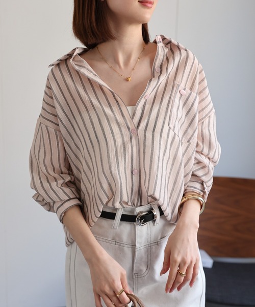 sakishimatokyo(サキシマトーキョー)の「シアーストライプシャツ(シャツ/ブラウス・レディース・ブラック/グリーン/オフホワイト/グリーン系その他/ブルー/ピンク・FREE)」の6枚目の写真