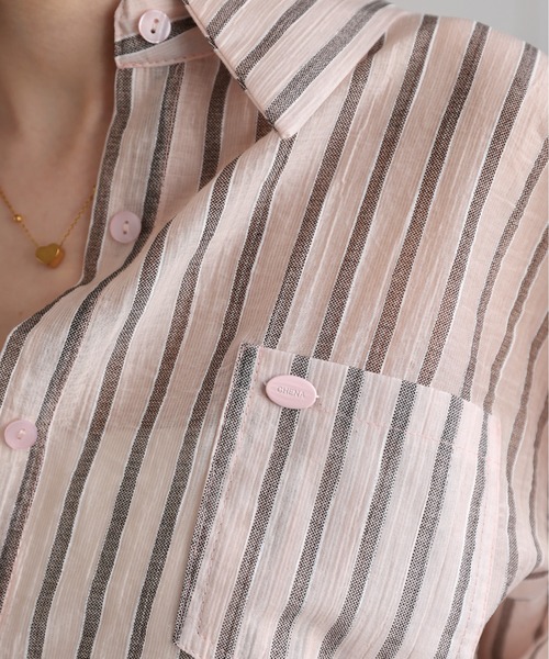 sakishimatokyo(サキシマトーキョー)の「シアーストライプシャツ(シャツ/ブラウス・レディース・ブラック/グリーン/オフホワイト/グリーン系その他/ブルー/ピンク・FREE)」の20枚目の写真