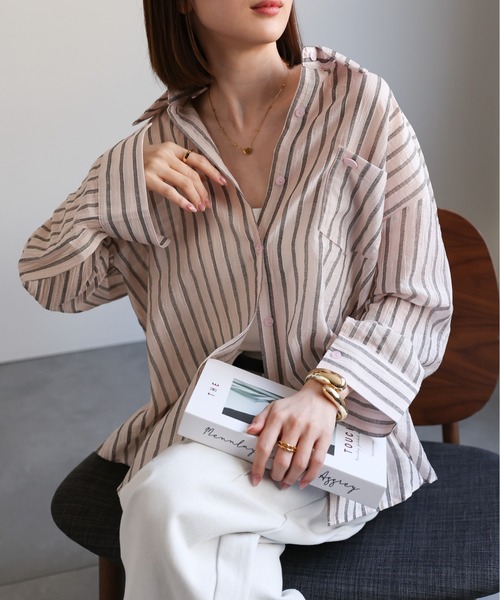 sakishimatokyo(サキシマトーキョー)の「シアーストライプシャツ(シャツ/ブラウス・レディース・ブラック/グリーン/オフホワイト/グリーン系その他/ブルー/ピンク・FREE)」の19枚目の写真