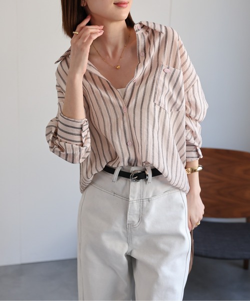 sakishimatokyo(サキシマトーキョー)の「シアーストライプシャツ(シャツ/ブラウス・レディース・ブラック/グリーン/オフホワイト/グリーン系その他/ブルー/ピンク・FREE)」の17枚目の写真