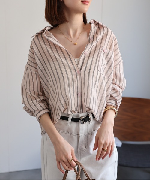 sakishimatokyo(サキシマトーキョー)の「シアーストライプシャツ(シャツ/ブラウス・レディース・ブラック/グリーン/オフホワイト/グリーン系その他/ブルー/ピンク・FREE)」の16枚目の写真