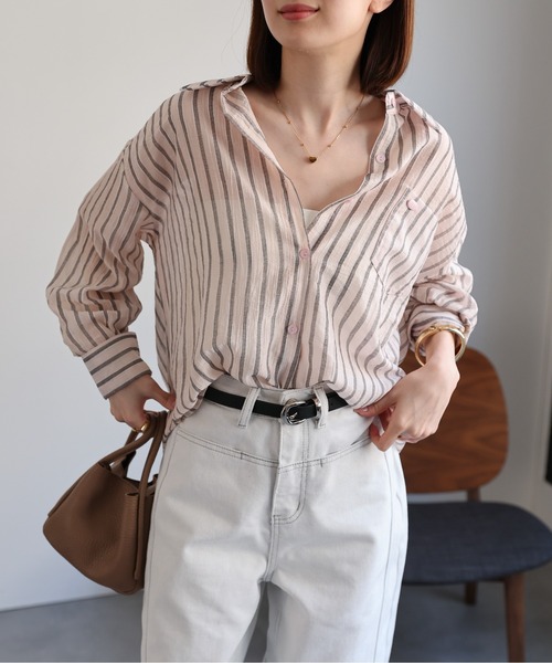 sakishimatokyo(サキシマトーキョー)の「シアーストライプシャツ(シャツ/ブラウス・レディース・ブラック/グリーン/オフホワイト/グリーン系その他/ブルー/ピンク・FREE)」の15枚目の写真