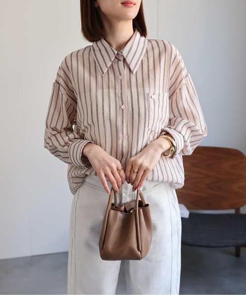 sakishimatokyo(サキシマトーキョー)の「シアーストライプシャツ(シャツ/ブラウス・レディース・ブラック/グリーン/オフホワイト/グリーン系その他/ブルー/ピンク・FREE)」の14枚目の写真