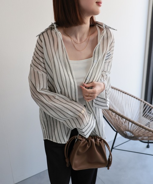 sakishimatokyo(サキシマトーキョー)の「シアーストライプシャツ(シャツ/ブラウス・レディース・ブラック/グリーン/オフホワイト/グリーン系その他/ブルー/ピンク・FREE)」の13枚目の写真