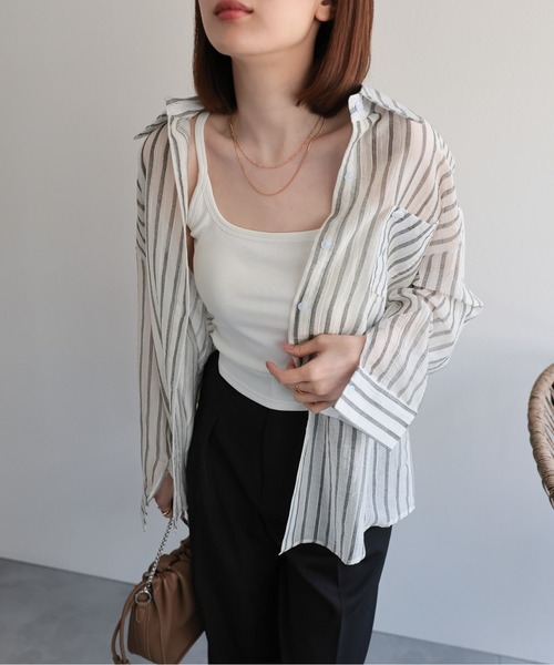 sakishimatokyo(サキシマトーキョー)の「シアーストライプシャツ(シャツ/ブラウス・レディース・ブラック/グリーン/オフホワイト/グリーン系その他/ブルー/ピンク・FREE)」の12枚目の写真