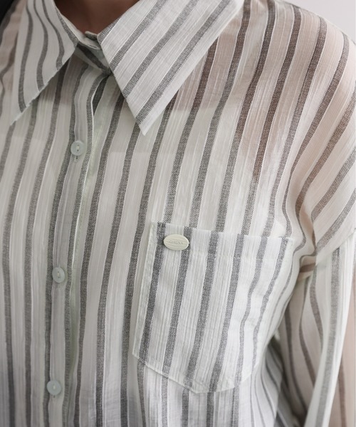 sakishimatokyo(サキシマトーキョー)の「シアーストライプシャツ(シャツ/ブラウス・レディース・ブラック/グリーン/オフホワイト/グリーン系その他/ブルー/ピンク・FREE)」の8枚目の写真