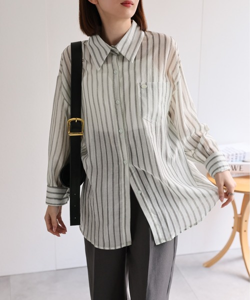 sakishimatokyo(サキシマトーキョー)の「シアーストライプシャツ(シャツ/ブラウス・レディース・ブラック/グリーン/オフホワイト/グリーン系その他/ブルー/ピンク・FREE)」の7枚目の写真