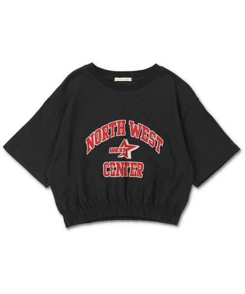 SPINNS(スピンズ)の「ウエストゴム入りフロントロゴショート丈半袖Tシャツ(Tシャツ/カットソー・レディース・オートミール/チャコール/ホワイト/ブラック×ブルー・ONESIZE)」の22枚目の写真
