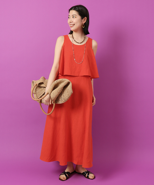 IENA LA BOUCLE（イエナラブークル）の「IENA LA BOUCLE C/ラミーキャンバスラッフルワンピース（ワンピース・レディース・ブラック/レッド/グリーン・FREE）」の6枚目の写真