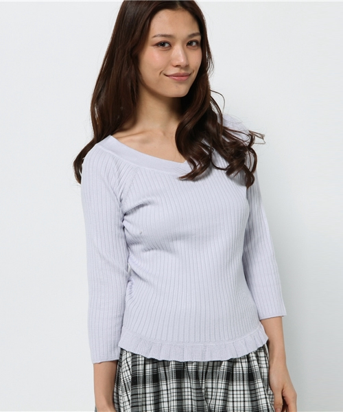 one after another NICE CLAUP（ワンアフターアナザーナイスクラップ）の「【ナイスクラップ】裾フリルＶネックリブニット（ニット/セーター・レディース・アイボリー/ラベンダー/ネイビー・FREE）」の3枚目の写真