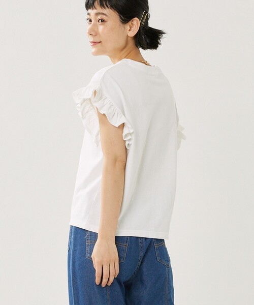 tシャツ 袖フリルノースリーブカットソー レディース FREAK'S STORE tシャツ 袖フリル ノースリーブTシャツ