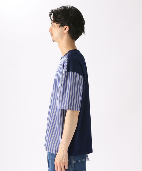 ビアズリー 布帛ドッキングカットソー　ネイビー BEARDSLEY（ビアズリー）の「ドッキングTシャツ（Tシャツ
