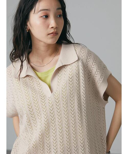 CRAFT STANDARD BOUTIQUE（クラフトスタンダードブティック）の「透かし柄スキッパーニットプルオーバー　＊◆（ニット/セーター・レディース・チャコールグレー/アイボリー/グリーン/マスタード・FREE）」の5枚目の写真