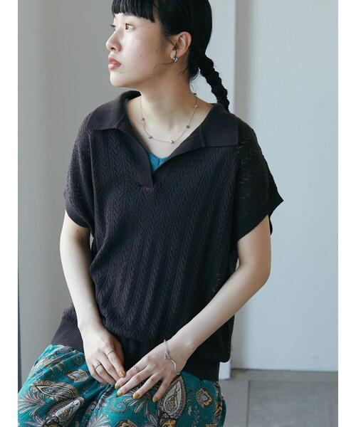 CRAFT STANDARD BOUTIQUE（クラフトスタンダードブティック）の「透かし柄スキッパーニットプルオーバー　＊◆（ニット/セーター・レディース・チャコールグレー/アイボリー/グリーン/マスタード・FREE）」の6枚目の写真