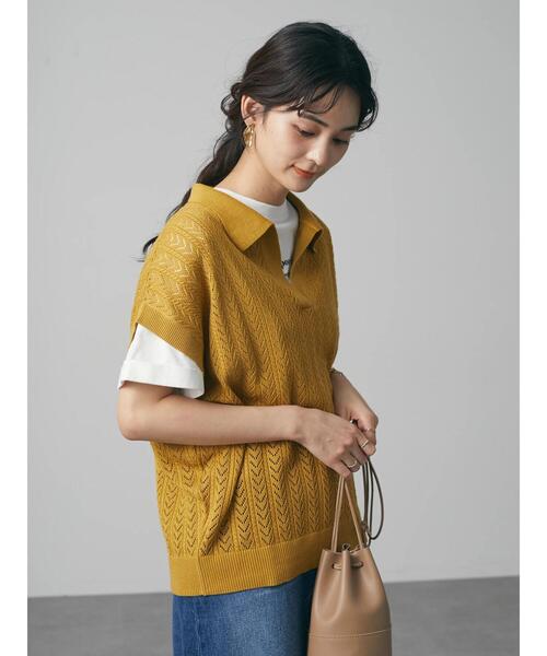 CRAFT STANDARD BOUTIQUE（クラフトスタンダードブティック）の「透かし柄スキッパーニットプルオーバー　＊◆（ニット/セーター・レディース・チャコールグレー/アイボリー/グリーン/マスタード・FREE）」の7枚目の写真