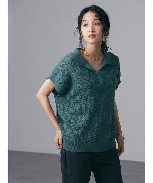 CRAFT STANDARD BOUTIQUE（クラフトスタンダードブティック）の「透かし柄スキッパーニットプルオーバー　＊◆（ニット/セーター・レディース・チャコールグレー/アイボリー/グリーン/マスタード・FREE）」の8枚目の写真