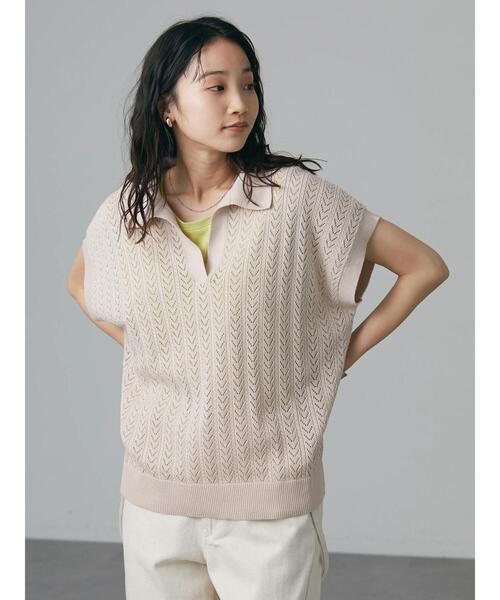 CRAFT STANDARD BOUTIQUE（クラフトスタンダードブティック）の「透かし柄スキッパーニットプルオーバー　＊◆（ニット/セーター・レディース・チャコールグレー/アイボリー/グリーン/マスタード・FREE）」の9枚目の写真