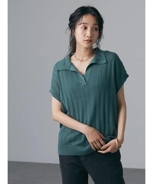 CRAFT STANDARD BOUTIQUE（クラフトスタンダードブティック）の「透かし柄スキッパーニットプルオーバー　＊◆（ニット/セーター・レディース・チャコールグレー/アイボリー/グリーン/マスタード・FREE）」の16枚目の写真