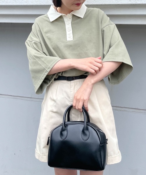 WEGO(ウィゴー)の「WEGO/ルーズシルエットポロTシャツ(ポロシャツ・レディース・ブラウン/カーキ・FREE)」の2枚目の写真