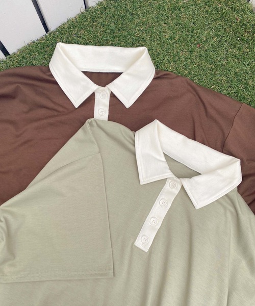 WEGO(ウィゴー)の「WEGO/ルーズシルエットポロTシャツ(ポロシャツ・レディース・ブラウン/カーキ・FREE)」の14枚目の写真