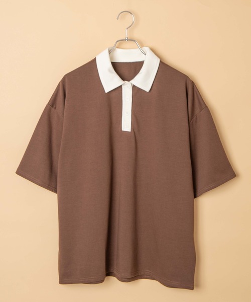 WEGO(ウィゴー)の「WEGO/ルーズシルエットポロTシャツ(ポロシャツ・レディース・ブラウン/カーキ・FREE)」の9枚目の写真