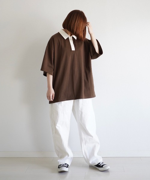 WEGO(ウィゴー)の「WEGO/ルーズシルエットポロTシャツ(ポロシャツ・レディース・ブラウン/カーキ・FREE)」の7枚目の写真