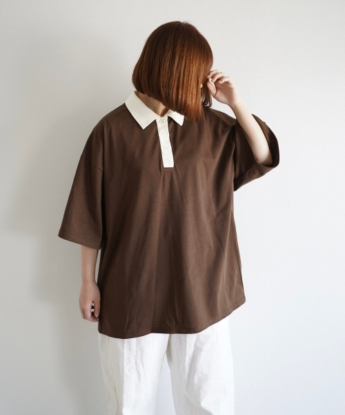 WEGO(ウィゴー)の「WEGO/ルーズシルエットポロTシャツ(ポロシャツ・レディース・ブラウン/カーキ・FREE)」の10枚目の写真
