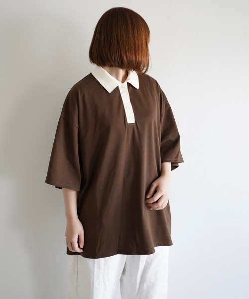 WEGO(ウィゴー)の「WEGO/ルーズシルエットポロTシャツ(ポロシャツ・レディース・ブラウン/カーキ・FREE)」の21枚目の写真