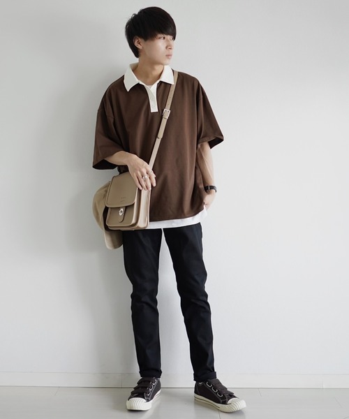 WEGO(ウィゴー)の「WEGO/ルーズシルエットポロTシャツ(ポロシャツ・レディース・ブラウン/カーキ・FREE)」の3枚目の写真