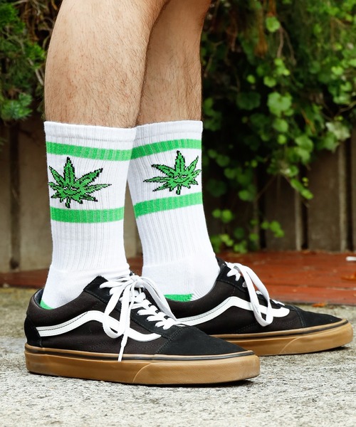 HUF(ハフ)の「HUF/ハフ GREEN BUDDY ATHLETIC SOCK ソックス(ソックス/靴下・メンズ・ホワイト×グリーン/ホワイト×パープル・ONESIZE)」の8枚目の写真