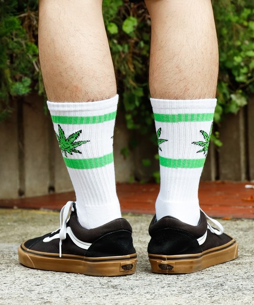 HUF(ハフ)の「HUF/ハフ GREEN BUDDY ATHLETIC SOCK ソックス(ソックス/靴下・メンズ・ホワイト×グリーン/ホワイト×パープル・ONESIZE)」の4枚目の写真