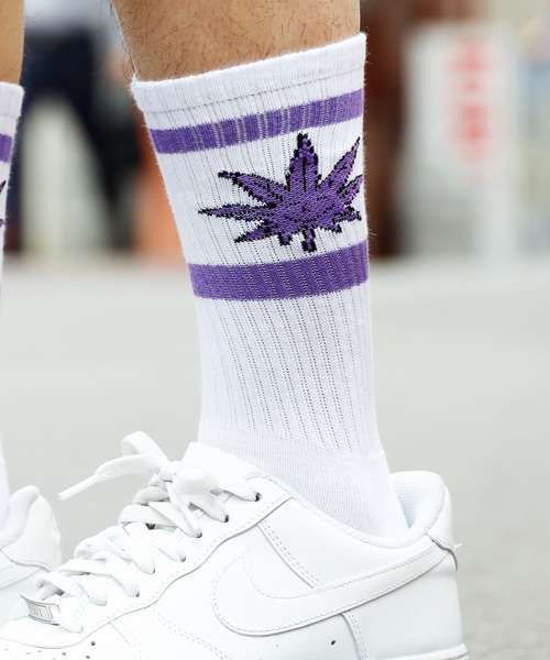 HUF(ハフ)の「HUF/ハフ GREEN BUDDY ATHLETIC SOCK ソックス(ソックス/靴下・メンズ・ホワイト×グリーン/ホワイト×パープル・ONESIZE)」の6枚目の写真