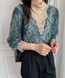 Diosfront | 2022AW　プチハイネックレースドッキング柄ブラウス(シャツ/ブラウス)