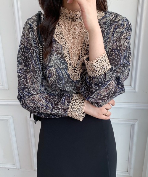 Diosfront（ディオスフロント）の「2022AW　プチハイネックレースドッキング柄ブラウス（シャツ/ブラウス・レディース・ブラック/レッド/グリーン・M/L）」の15枚目の写真