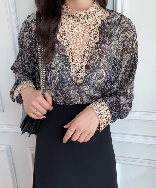 Diosfront（ディオスフロント）の「2022AW　プチハイネックレースドッキング柄ブラウス（シャツ/ブラウス・レディース・ブラック/レッド/グリーン・M/L）」の21枚目の写真
