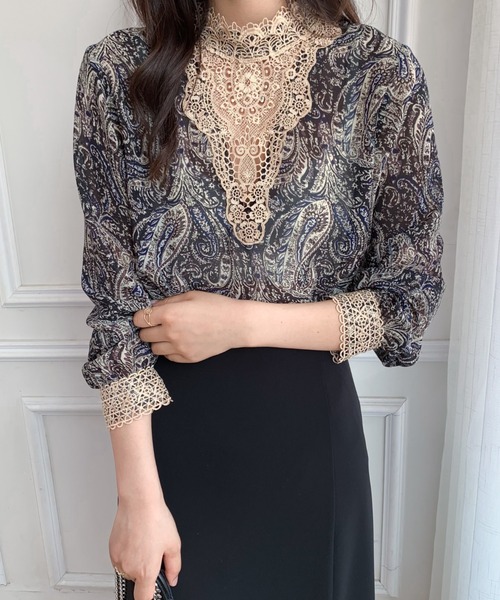 Diosfront（ディオスフロント）の「2022AW　プチハイネックレースドッキング柄ブラウス（シャツ/ブラウス・レディース・ブラック/レッド/グリーン・M/L）」の16枚目の写真