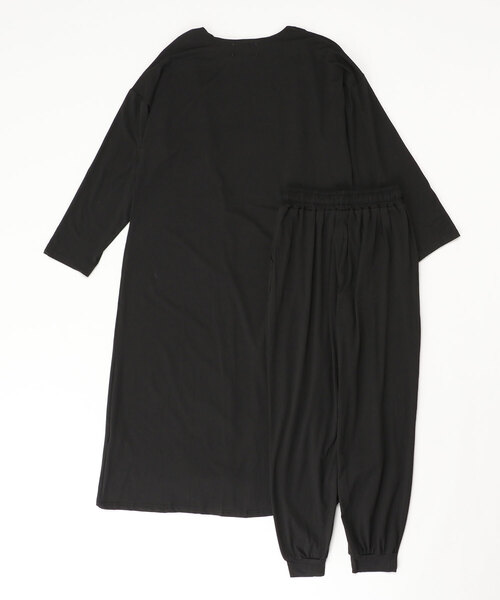   ブラック ルームウェアセット　ラウンジセット GU公式 | ストレッチソフトラウンジセット(長袖&ロングパンツ)