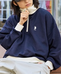U.S. POLO ASSN. /ユーエスポロアッスン 別注 ワンポイントロゴ刺繍 裏毛 ハーフジップ ビッグシルエットスウェット
