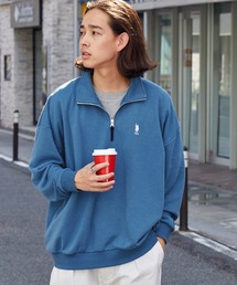 U.S. POLO ASSN. /ユーエスポロアッスン 別注 ワンポイントロゴ刺繍 裏毛 ハーフジップ ビッグシルエットスウェット