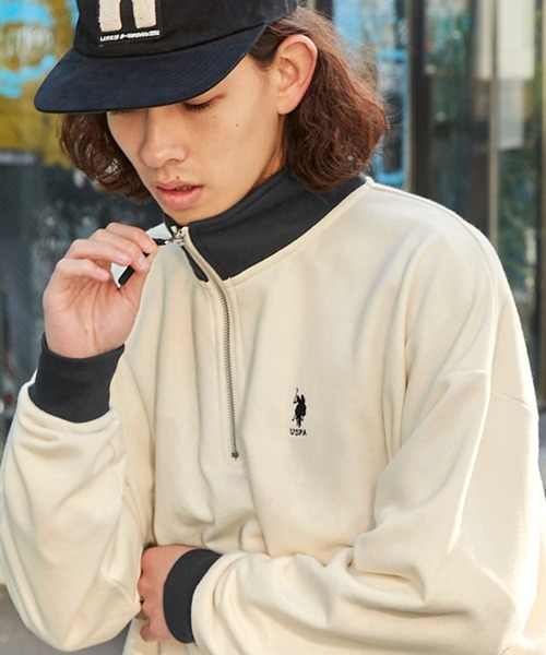U.S. POLO ASSN.(ユーエスポロアッスン)の「U.S. POLO ASSN. /ユーエスポロアッスン 別注 ワンポイントロゴ刺繍 裏毛 ハーフジップ ビッグシルエットスウェット(スウェット・レディース・オートミール/ブラック/ブルー/グリーン/ライトグレー系/アイボリー系/チャコール/オレンジ系/ネイビー/モカ/ワインレッド/ネイビー系・M/L)」の21枚目の写真