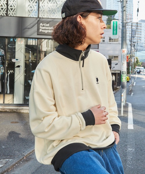 U.S. POLO ASSN.(ユーエスポロアッスン)の「U.S. POLO ASSN. /ユーエスポロアッスン 別注 ワンポイントロゴ刺繍 裏毛 ハーフジップ ビッグシルエットスウェット(スウェット・レディース・オートミール/ブラック/ブルー/グリーン/ライトグレー系/アイボリー系/チャコール/オレンジ系/ネイビー/モカ/ワインレッド/ネイビー系・M/L)」の22枚目の写真