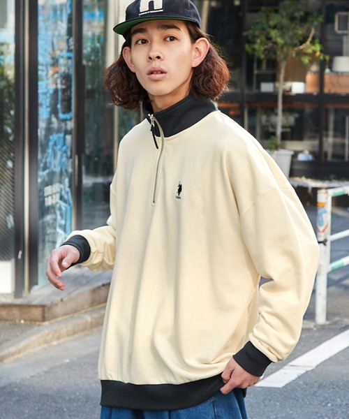 U.S. POLO ASSN.(ユーエスポロアッスン)の「U.S. POLO ASSN. /ユーエスポロアッスン 別注 ワンポイントロゴ刺繍 裏毛 ハーフジップ ビッグシルエットスウェット(スウェット・レディース・オートミール/ブラック/ブルー/グリーン/ライトグレー系/アイボリー系/チャコール/オレンジ系/ネイビー/モカ/ワインレッド/ネイビー系・M/L)」の18枚目の写真