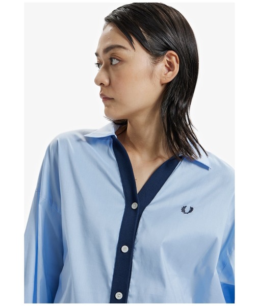 FRED PERRY（フレッドペリー）の「Ribbed Shirt Cardigan（シャツ/ブラウス・レディース・ホワイト/ライトグレー・10）」の13枚目の写真