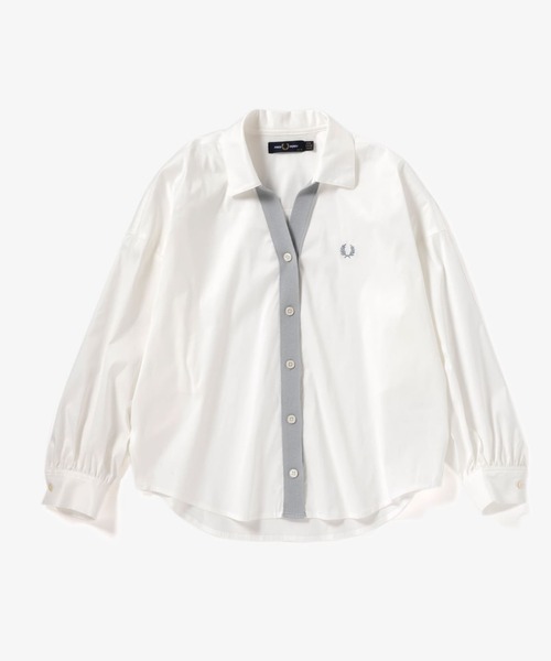 FRED PERRY（フレッドペリー）の「Ribbed Shirt Cardigan（シャツ/ブラウス・レディース・ホワイト/ライトグレー・10）」の14枚目の写真