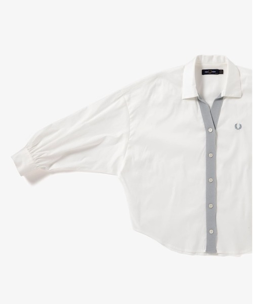 FRED PERRY（フレッドペリー）の「Ribbed Shirt Cardigan（シャツ/ブラウス・レディース・ホワイト/ライトグレー・10）」の17枚目の写真