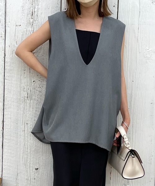 RIVE DROITE（リヴドロワ）の「WEB限定/快適 薄手Vネックベスト（ベスト・レディース・ブラック/グレー・FREE）」の13枚目の写真