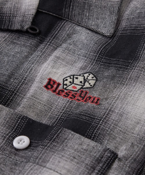 WHO'S WHO gallery(フーズフーギャラリー)の「【BLESS YOU/ブレスユー】ダイスオンブレチェックシャツ(シャツ/ブラウス・メンズ・ブラック/パープル/オレンジ・FREE)」の4枚目の写真