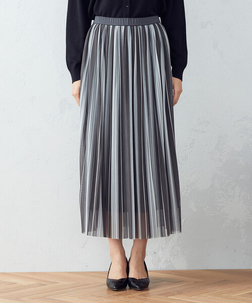 COMME CA ISM(コムサイズム)の「ストライプ チュール プリーツスカート(スカート・レディース・カーキ/チャコール・SMALL/MEDIUM/LARGE)」の7枚目の写真