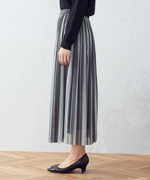 COMME CA ISM(コムサイズム)の「ストライプ チュール プリーツスカート(スカート・レディース・カーキ/チャコール・SMALL/MEDIUM/LARGE)」の8枚目の写真