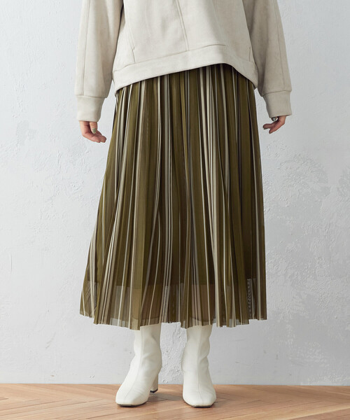 COMME CA ISM(コムサイズム)の「ストライプ チュール プリーツスカート(スカート・レディース・カーキ/チャコール・SMALL/MEDIUM/LARGE)」の21枚目の写真